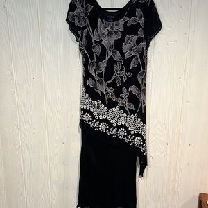 Eva BLUE Formal Dress with Beading flounce at Bottom Shear cap sleeves Size 10